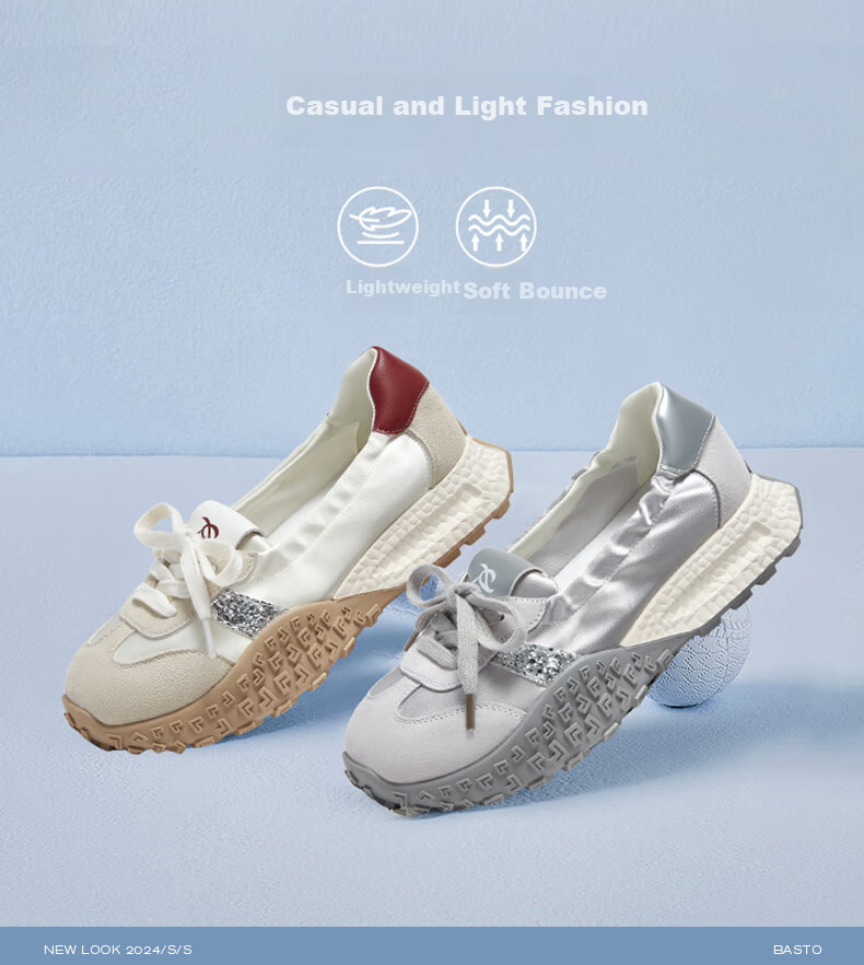Basto [Little Carp] Thick Sole Ballet Training Shoes A-Gan Shoes Women's Casual Shoes D3063BA5 Silver Gray 38 3