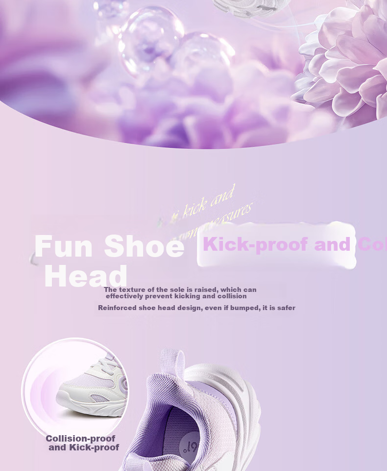 361° Children's Shoes, Girls' Casual Shoes, Autumn 2025 Lightweight Soft Elastic Wear-Resistant Kids' Sneakers, Purple, Size 29 3