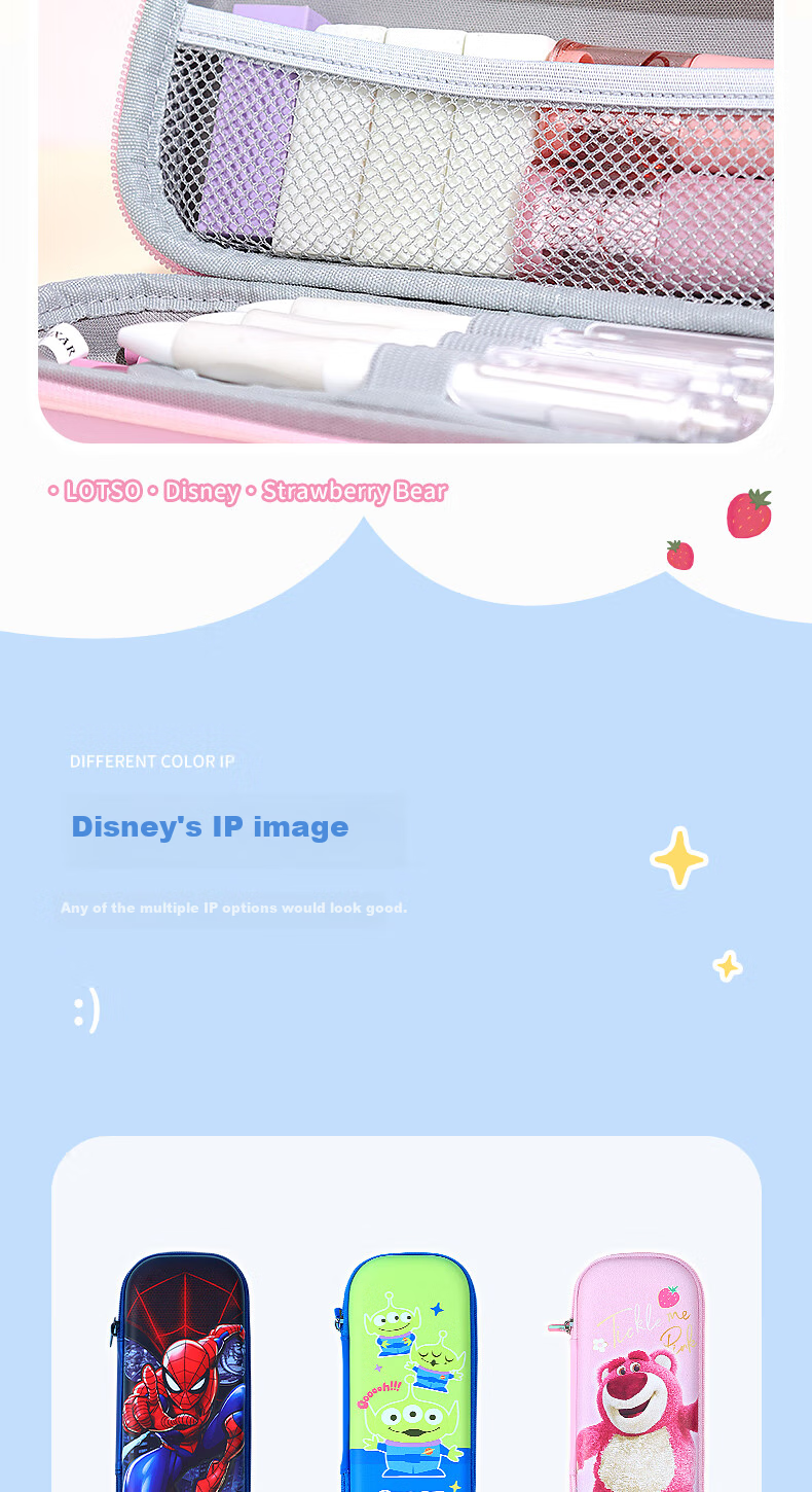 Disney Student Pencil Case, Children's Durable Water-Resistant Large Capacity Pencil Pouch, Elementary School Student Stylish Stationery Storage Bag, Strawberry Bear A83076-T3 3