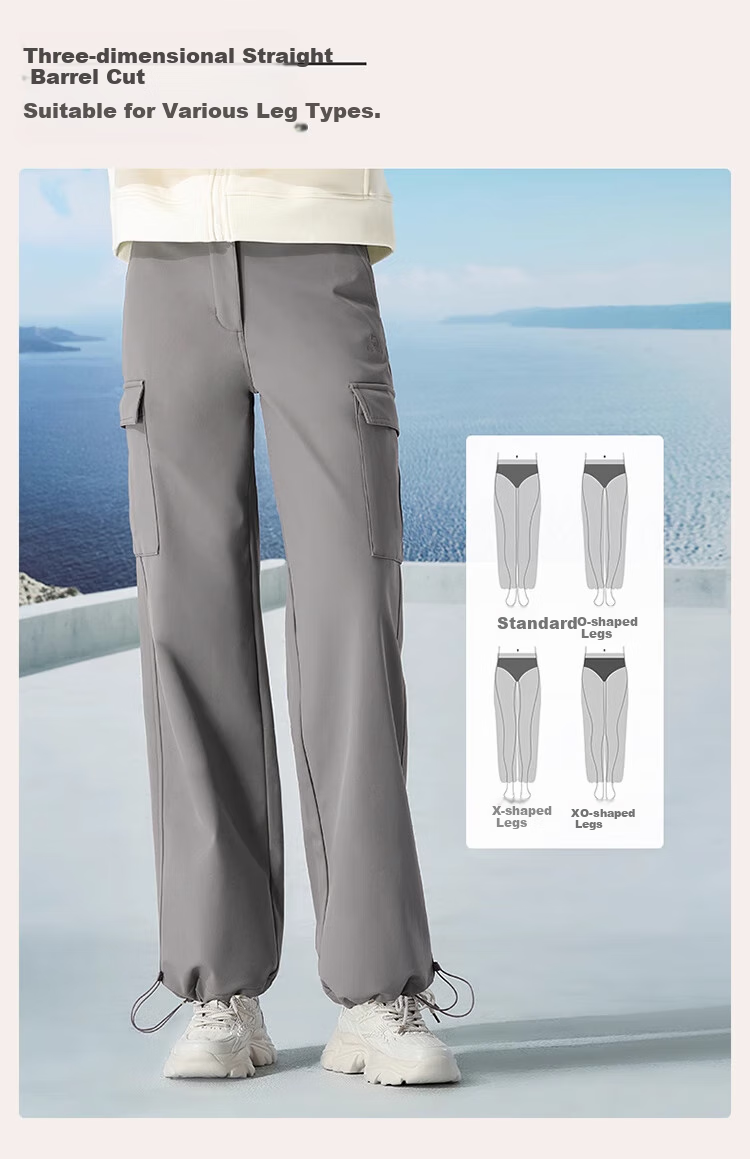 CAMEL Women's Cargo Pants, Unisex Style, Autumn Waterproof Casual Pants, Slimming Straight-Leg Sweatpants, Fleece-Lined Fashionable Woven Pants, Size L 14