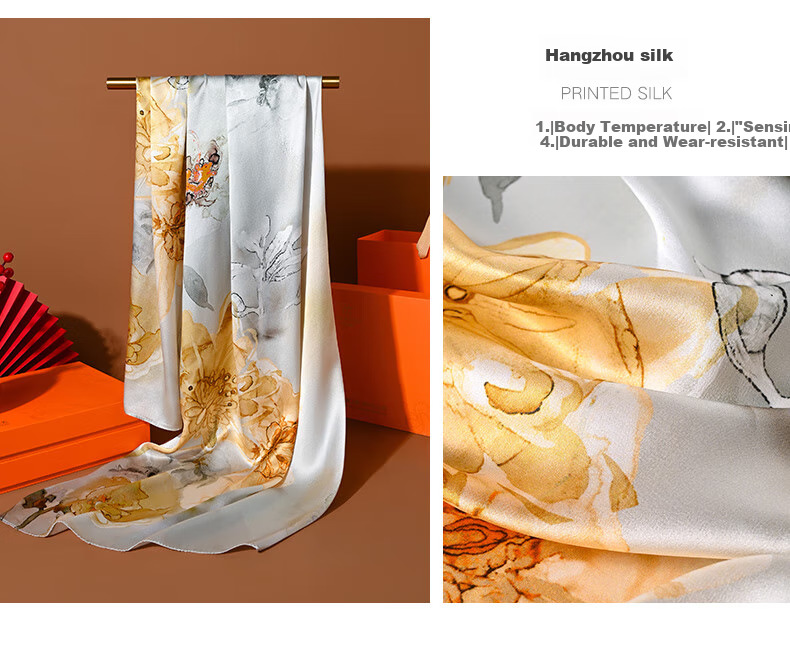 Hangsilu Silk Scarf for Women, Chinese Style Mulberry Silk Shawl Wrap, Elegant Practical Birthday Gift for Wife Or Mother 14