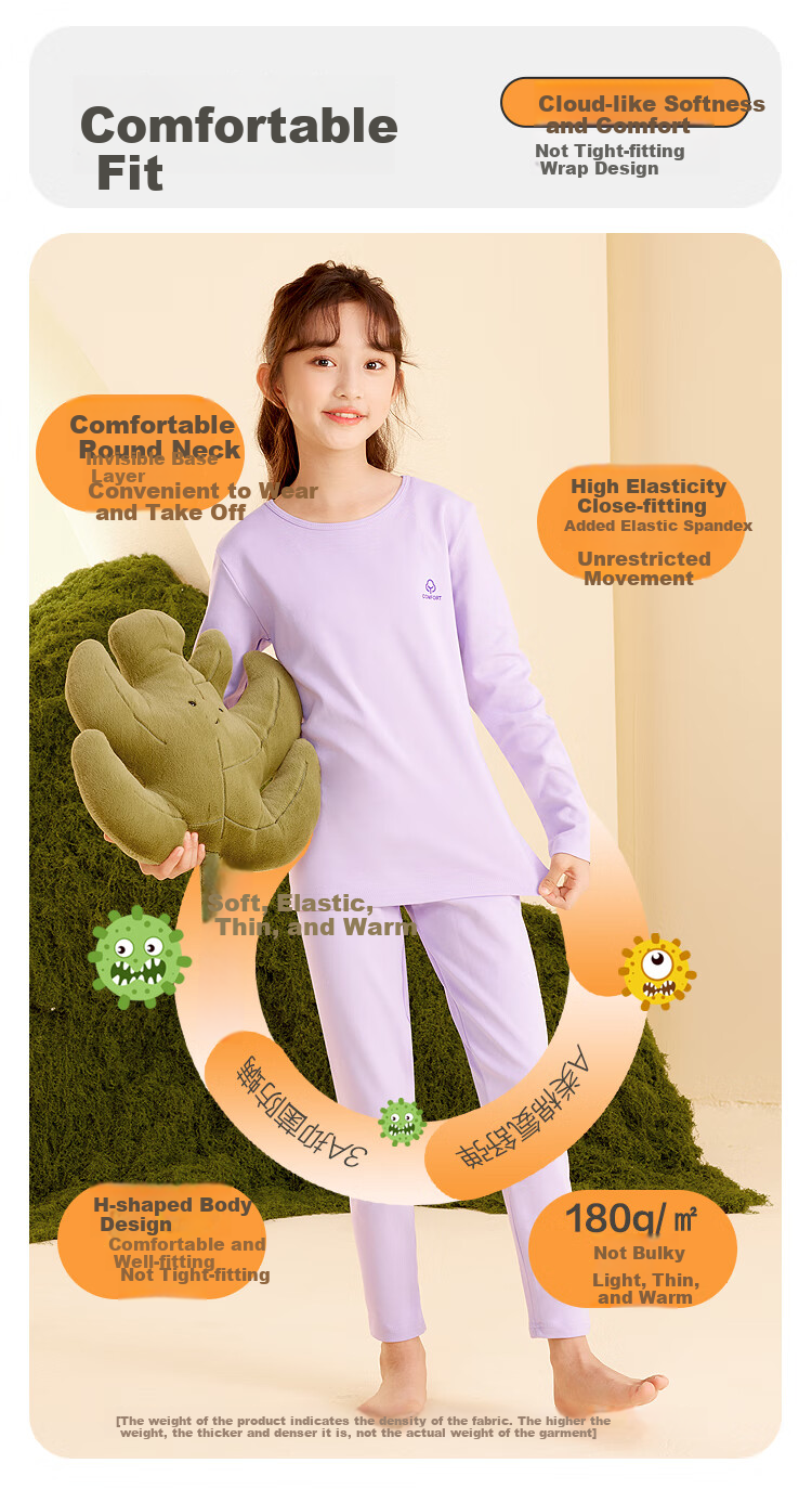 Hodohome Children's Autumn Underwear Set, Boys' 3A Antibacterial And Anti-Mite Cotton-Spandex Thin Thermal Underwear, Class A Round Neck Pajamas, 129 160 5