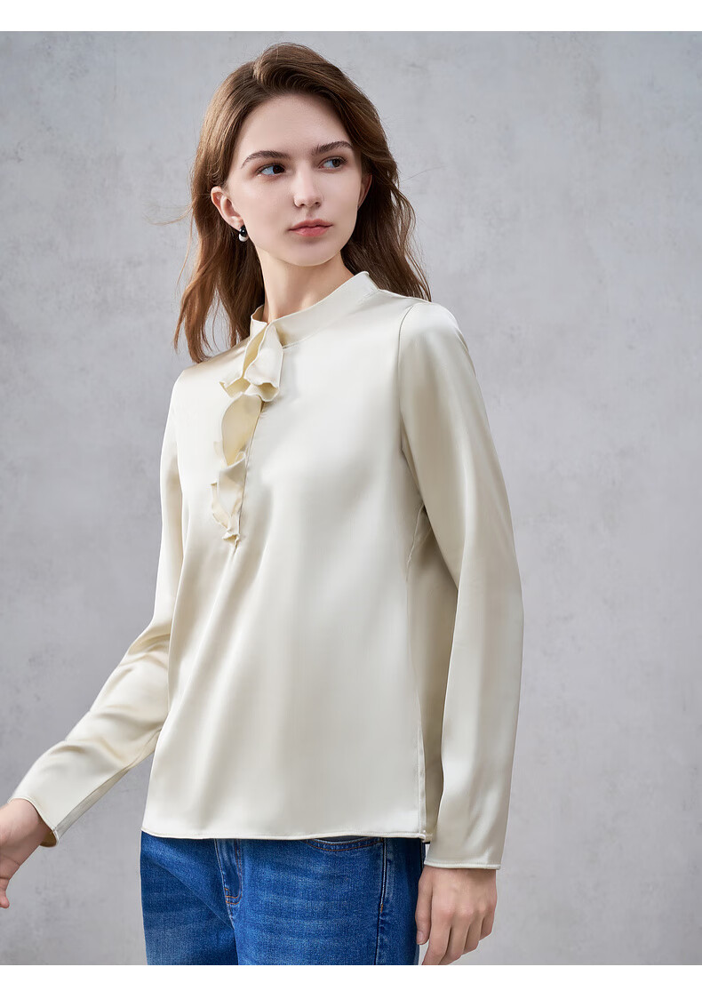 G2000 Satin Ribbon Stand Collar Women's Spring Autumn Silky Long Sleeve Casual Shirt Mall Same Style 16
