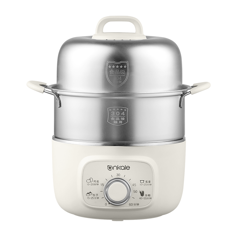 Ankale Egg Cooker with Automatic Power-Off, Double-Layer 304 Stainless Steel Steaming Chamber, Timer And Reservation Function, Small Mini Electric Steamer for Stewing And Boiling All-In AJL-ZD13 with Steaming Bowl