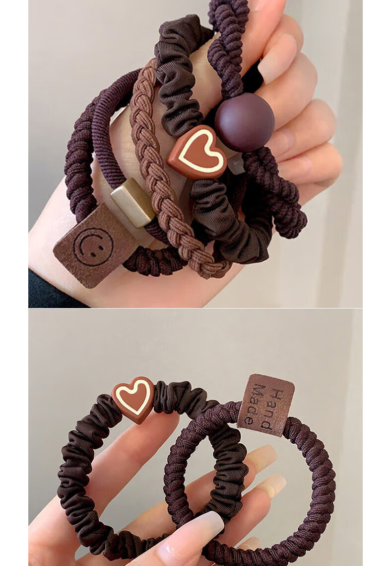 Jianyingshu Versatile Coffee Color Fashion Hair Ties 5-Pack Elastic Hair Bands for High Ponytail 2