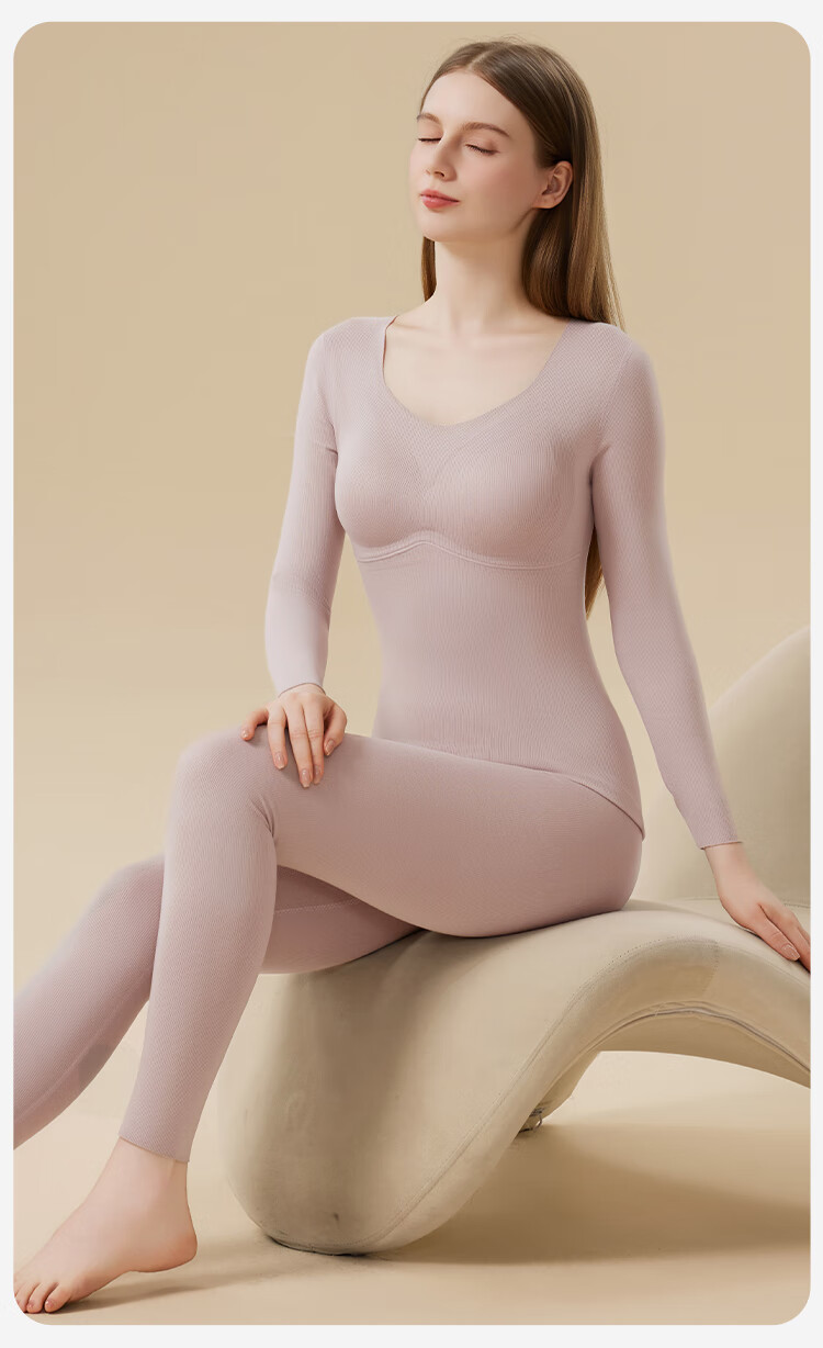 MiiOW Women's Thermal Underwear Set with Chest Pad, Fleece-Lined, Thickened, Seamless Black Autumn Top and Bottom, Size 2XL 13