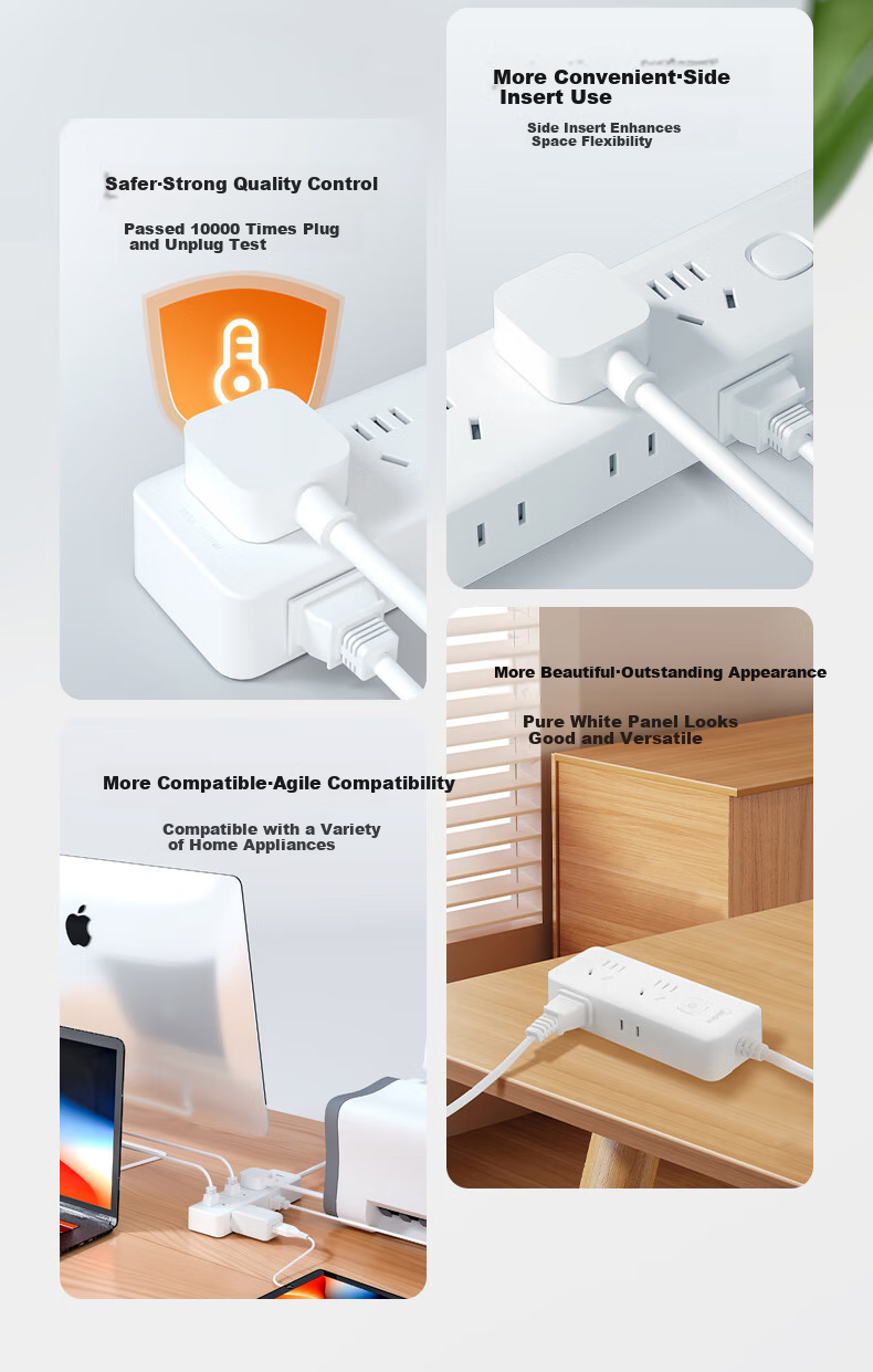Midea New National Standard Power Strip with Switch/extension Cord/Power Bar/strip Board/terminal Block, Master Switch 4 Outlets Side Insert Full Length 1.8 Meters EP3KC25 3