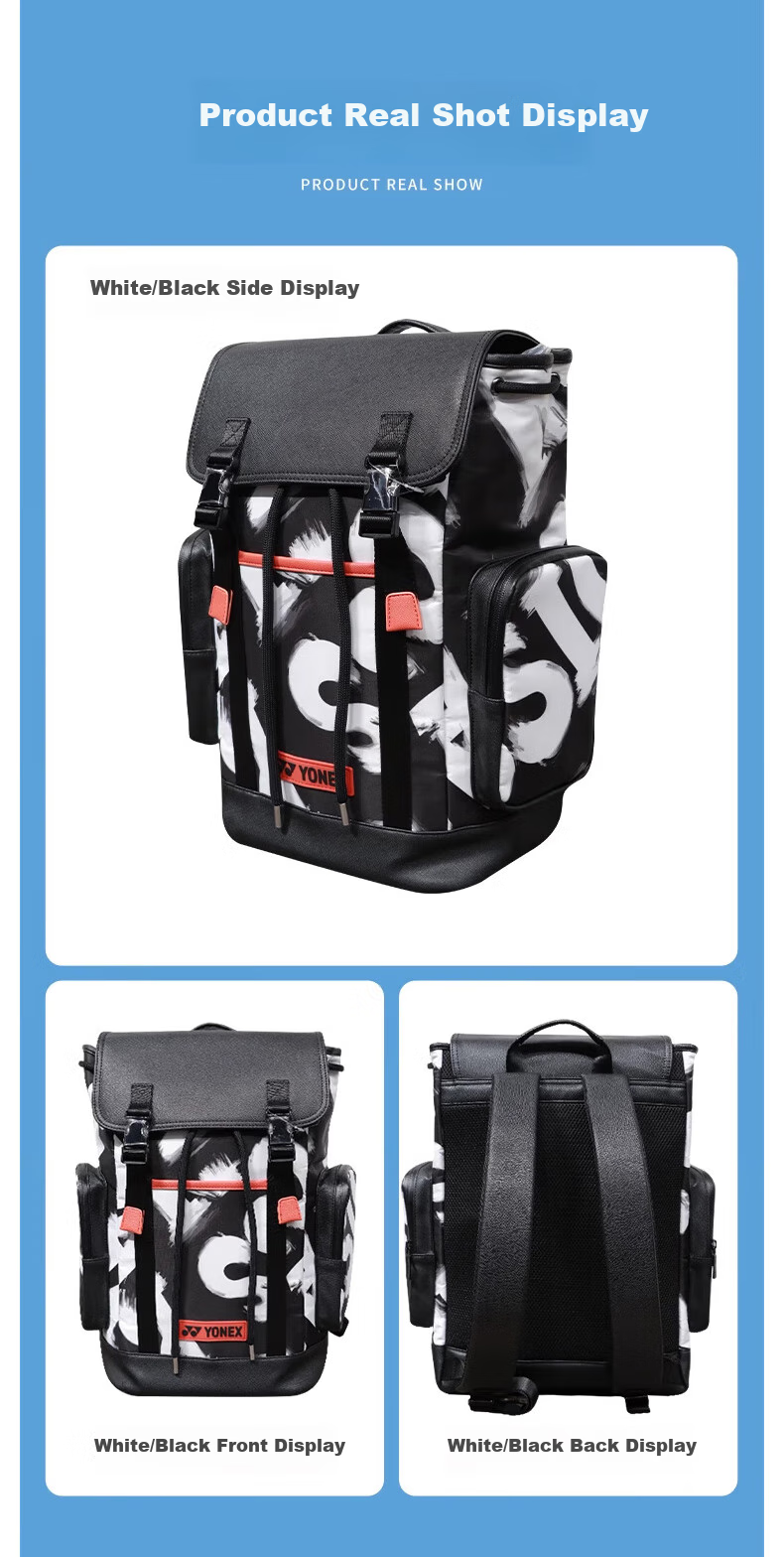 YONEX Tennis Bag, Multifunctional Large Capacity, Stylish Sports Backpack, BA290CR White/black 7