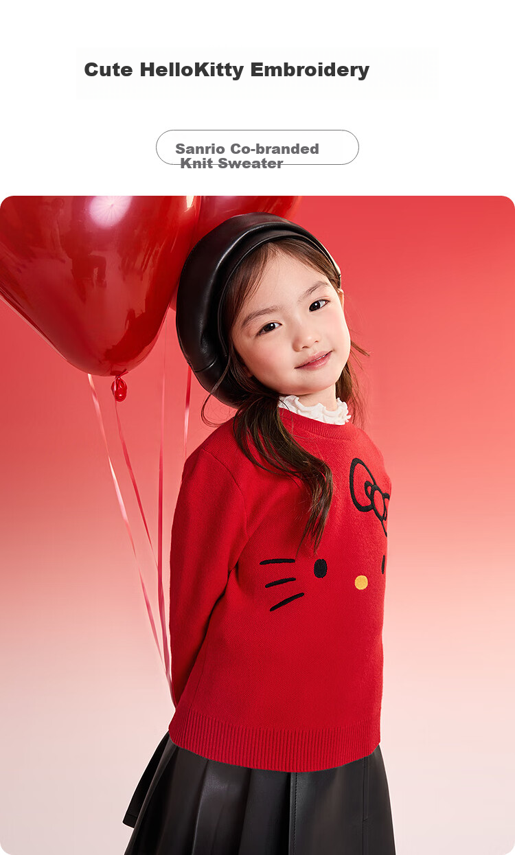 BALABALA [HelloKittyIP] Girls' Sweater, Spring And Autumn Knitted Cardigan, Cute And Sweet for Greeting Visits 1