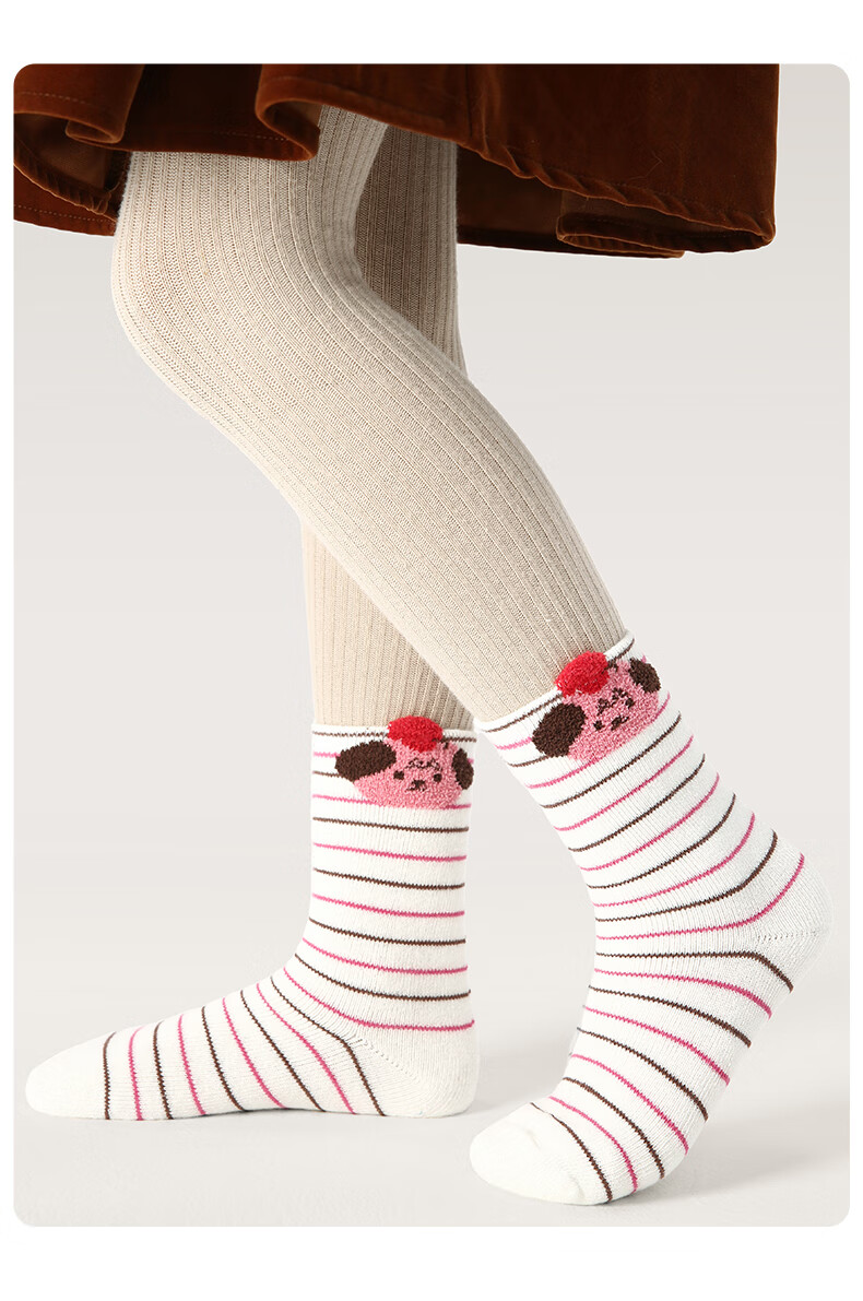 Miiow Girls' Winter Thickened Terry Socks Children's Autumn and Winter Pure Cotton Mid-Calf Socks Baby Fleece Warm Terry Socks 9