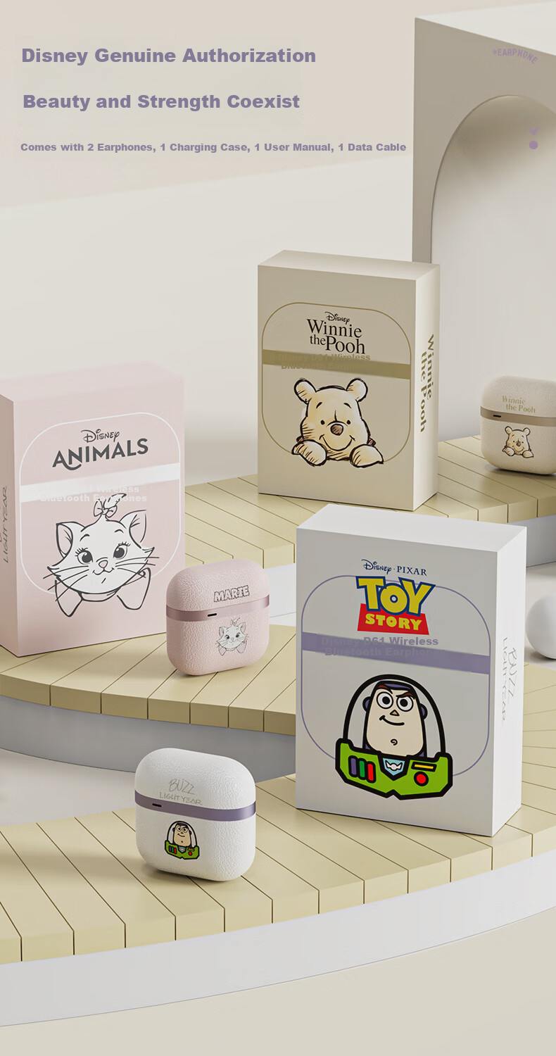 DISNEY D61 Semi-In Bluetooth Wireless Earphones, Sports Gaming Headphones with Long Battery Life And Strong Sound Quality, Beige Winnie The Pooh Design, Compatible with Apple, Huawei, Xiaomi Phones 5