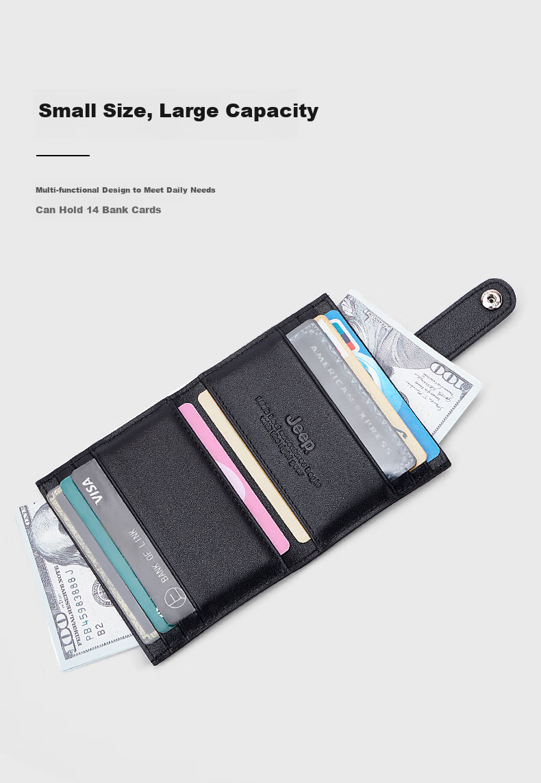 JEEP Men's Card Holder with Multiple Slots, Top-Grain Leather Business Card Case And Wallet, Birthday Gift 1