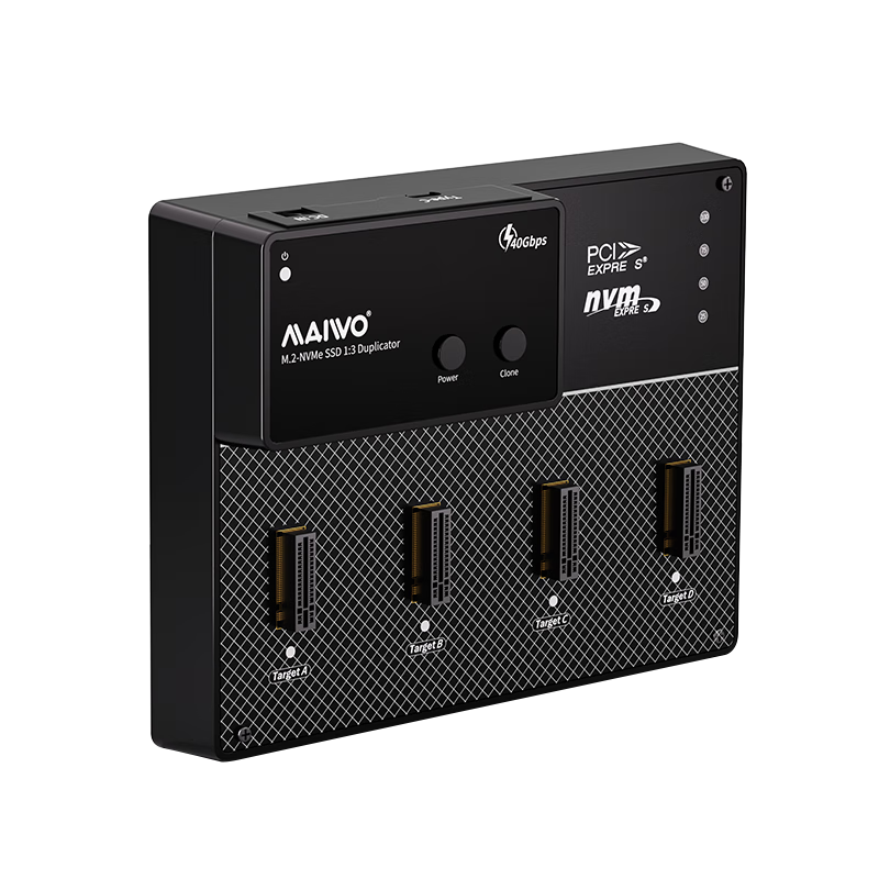 Maiwo K3015P4 One-to-Three NVMe SSD Duplicator Cloner Multi-Drive M.2 NVMe Copier 40Gbps Four-Bay Hard Drive Dock with Fan