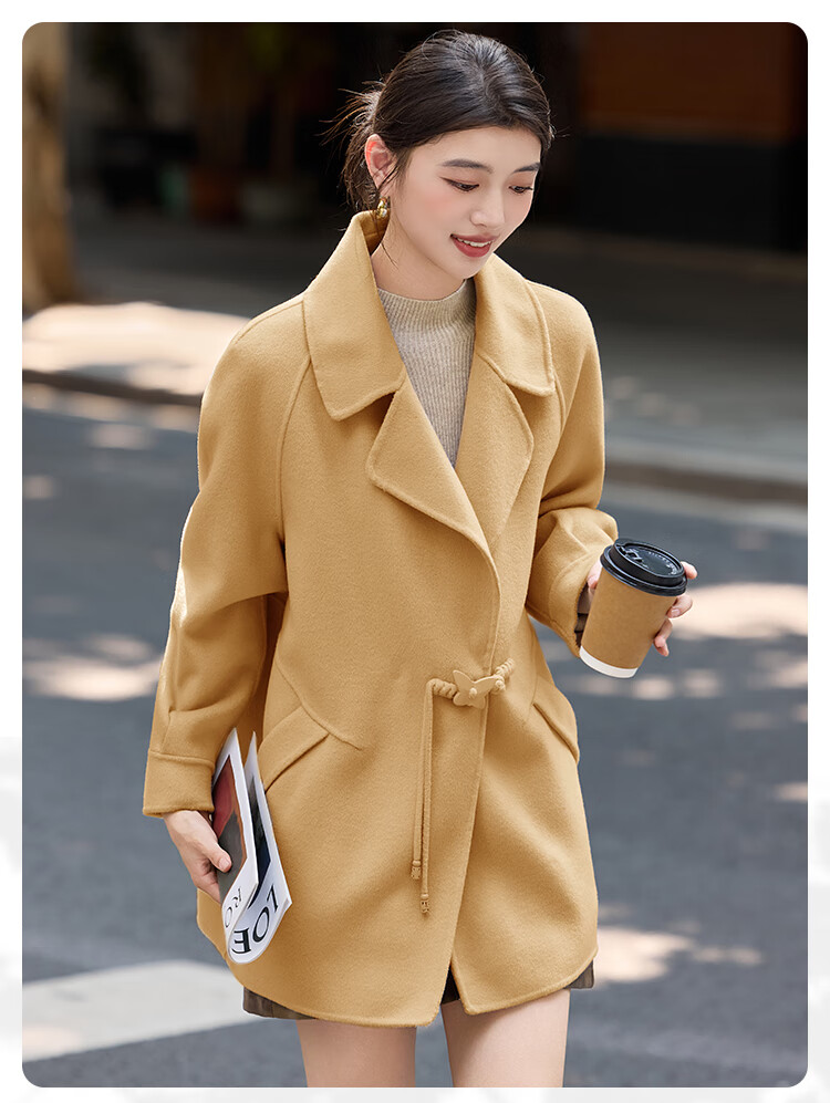 Bailu Elegant 100% Wool Coat 2025 Winter New Suit Collar Simple Mid-Length Double-Faced Woolen Women Black S 5