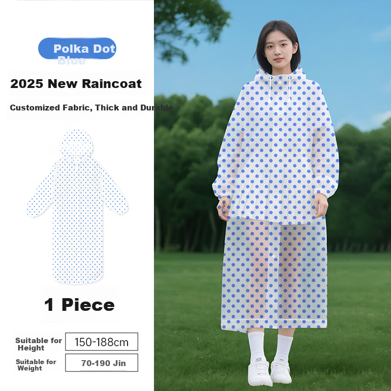 AIKANGNI Disposable Raincoat, Thickened, Portable, Heavy Rain Protection, Long Style for Electric Bikes, Adult Raincoat, High Aesthetic Value, Polka Dot Blue