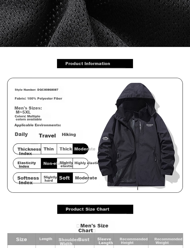JEANSWEST OUTDOOR Men's Jacket, Spring And Autumn Outerwear, Hooded Windbreaker, Trendy Outdoor Loose-Fitting Mountaineering Suit, Couple Style, Navy Blue, L 2