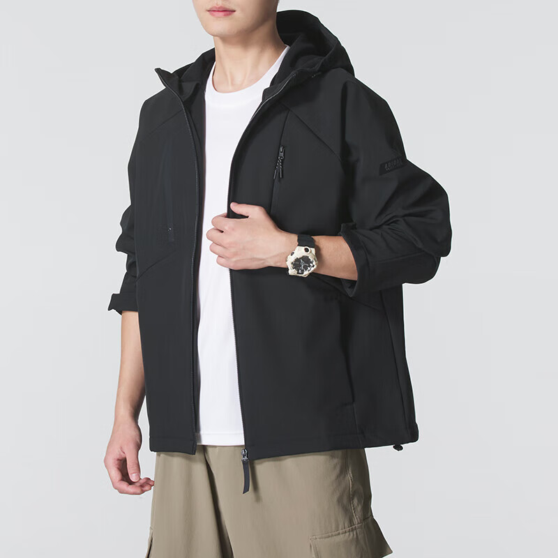 Adidas Outdoor Hooded Training Casual Sports Jacket for Men KG8966, Black, Size L
