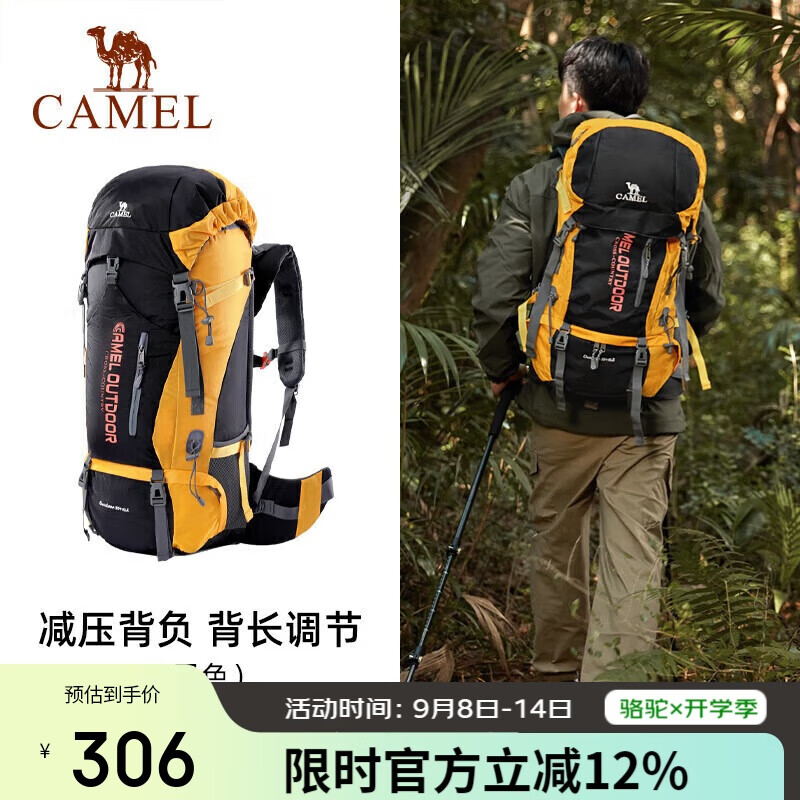 CAMEL Outdoor Professional Hiking Backpack, Multifunctional Large Capacity Backpack for Men And Women, Trekking Travel Bag, 7S3AC3034, Black