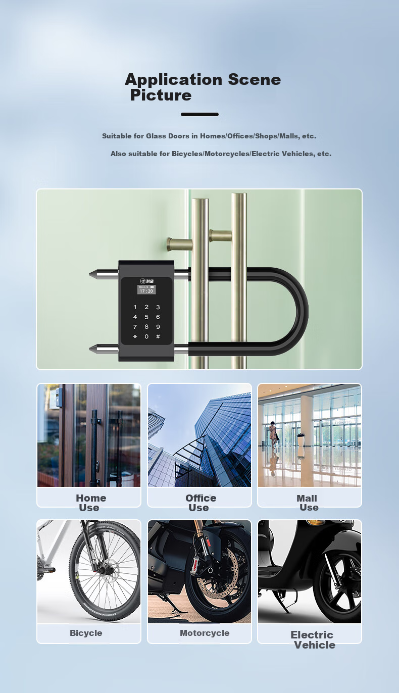Kemi Smart Fingerprint U-Shaped Lock, Glass Door Fingerprint Lock, Double-Door Anti-Theft Electronic Password Lock, Office And Shop Plug-In Lock, APP Attendance Recording, COM-U3 10