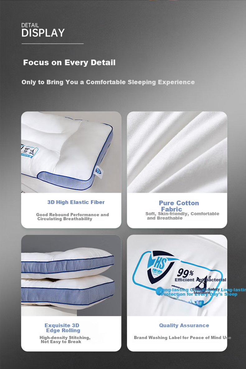 Mengjie Jiafang Pillow Core, Pure Cotton Fabric Core, Enjoy Small Blue Strip Neck Protection Fiber Pillow PLUS, 42*68*cm, Approximately 8-10cm 9