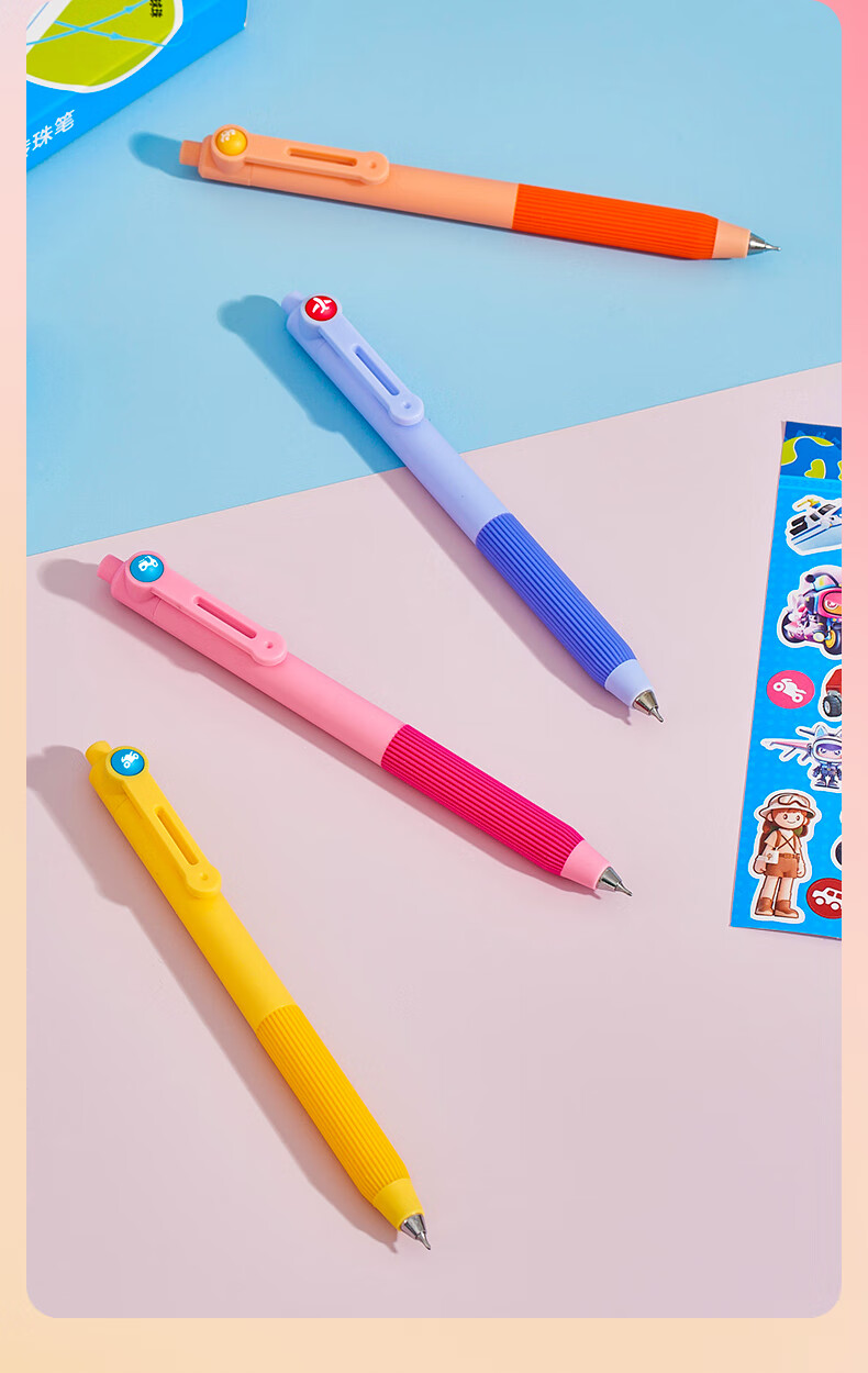 HERO Click Gel Pen Travel Explorer Squad Series Office Signature Black Ink Pen Student Exam Practice Journal Stationery Set Pink 4-Pack 0.5mm 1