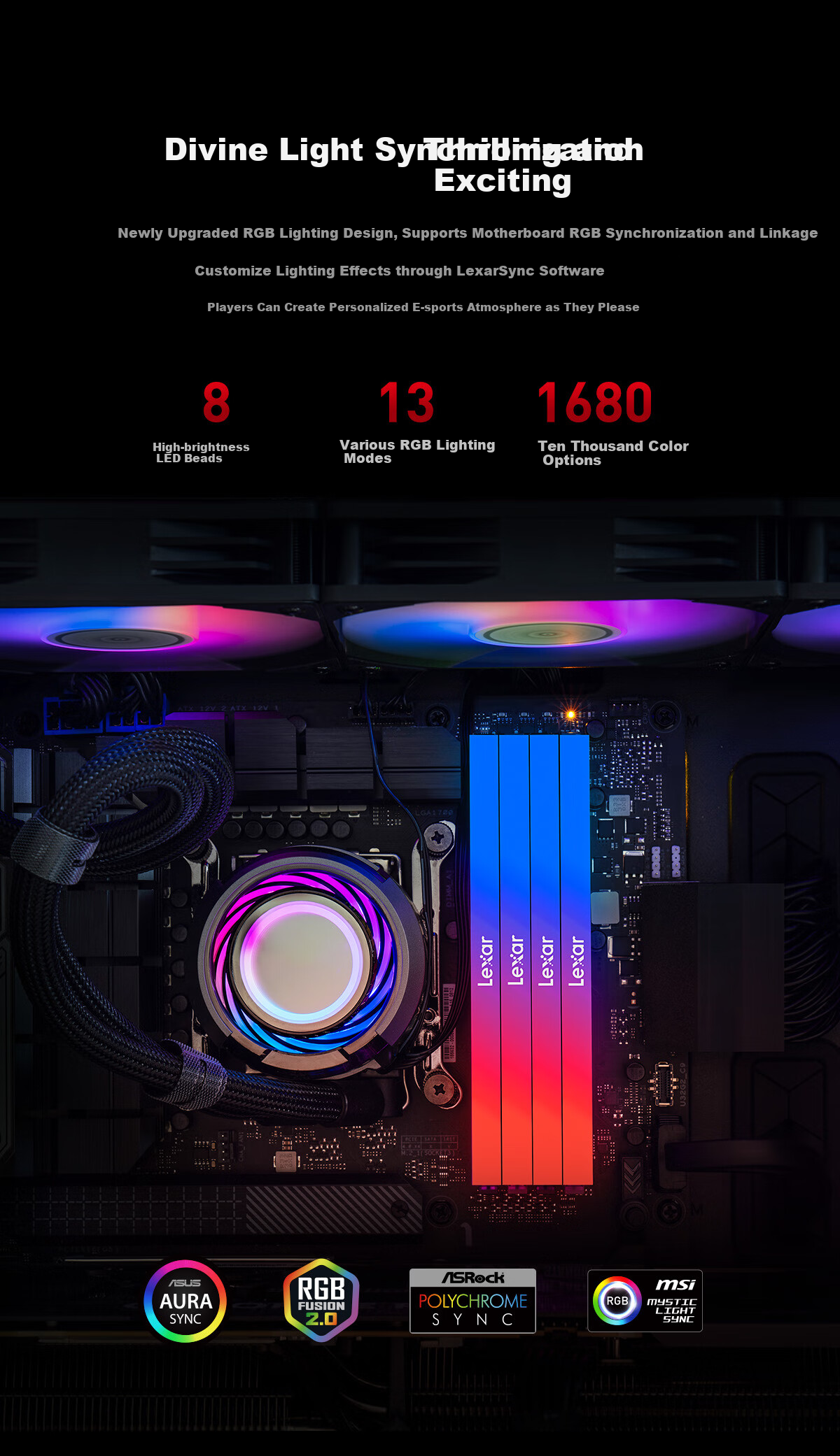 Lexar DDR5 6000 128GB (64GB×2) RGB Gaming Memory CL32 Hynix ARES War God Blade II Black 6