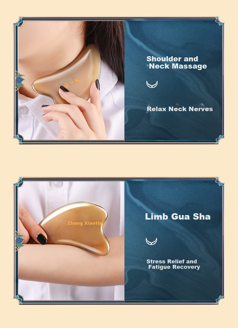 Zhangxiaoquan Ox Horn Gua Sha Board, Facial Gua Sha Lifting Massage Beauty Tool, 6MM Ruyi Series, Home Face Lifting Device 2