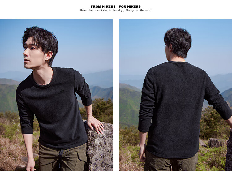 Toread Men's Fleece Pullover Spring Autumn New Round Neck Thin Polar Fleece Long Sleeve T-Shirt Warm Solid Color Base Layer Top 15