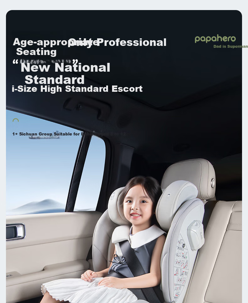 Babachaorenpapahero New National Standard Child Safety Seat for Ages 3-12, ISOFIX Interface, I-Size Certified, Car Height-Increasing Pad 4