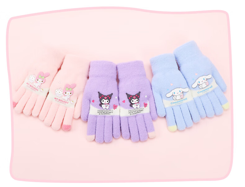 Disney Kids Gloves Autumn Winter Girls Five-Finger Warm My Melody Baby Girl Knitted Wool Gloves 1