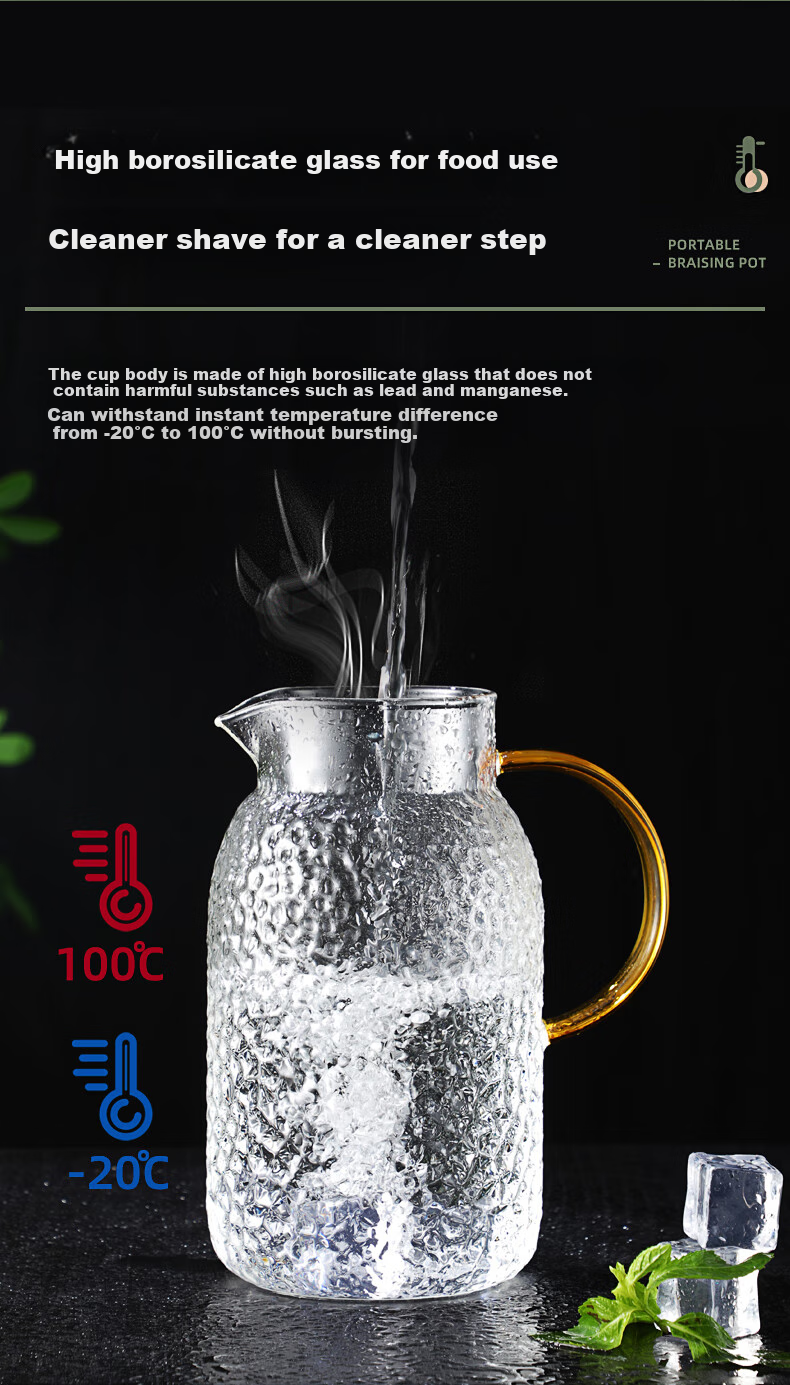 Fuguang Glass Cup, Heat-Resistant Glass Pitcher with Handle, Large Capacity Household Juice Cup, Flower Tea Cup, Teapot, Cold Water Pitcher 5