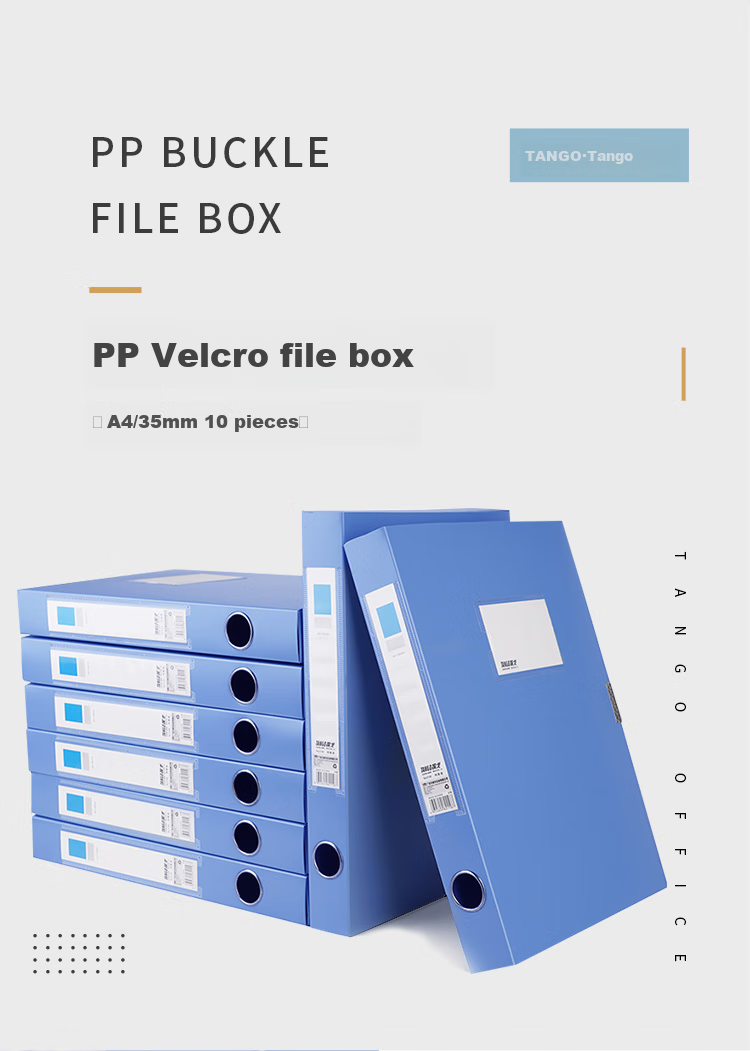 TANGO Thickened A4 File Box, 35mm Document Box, 10 Pieces, Personnel And Financial Contract Adhesive Closure Storage Protection Box, Office Stationery Supplies, Blue, 0161 1