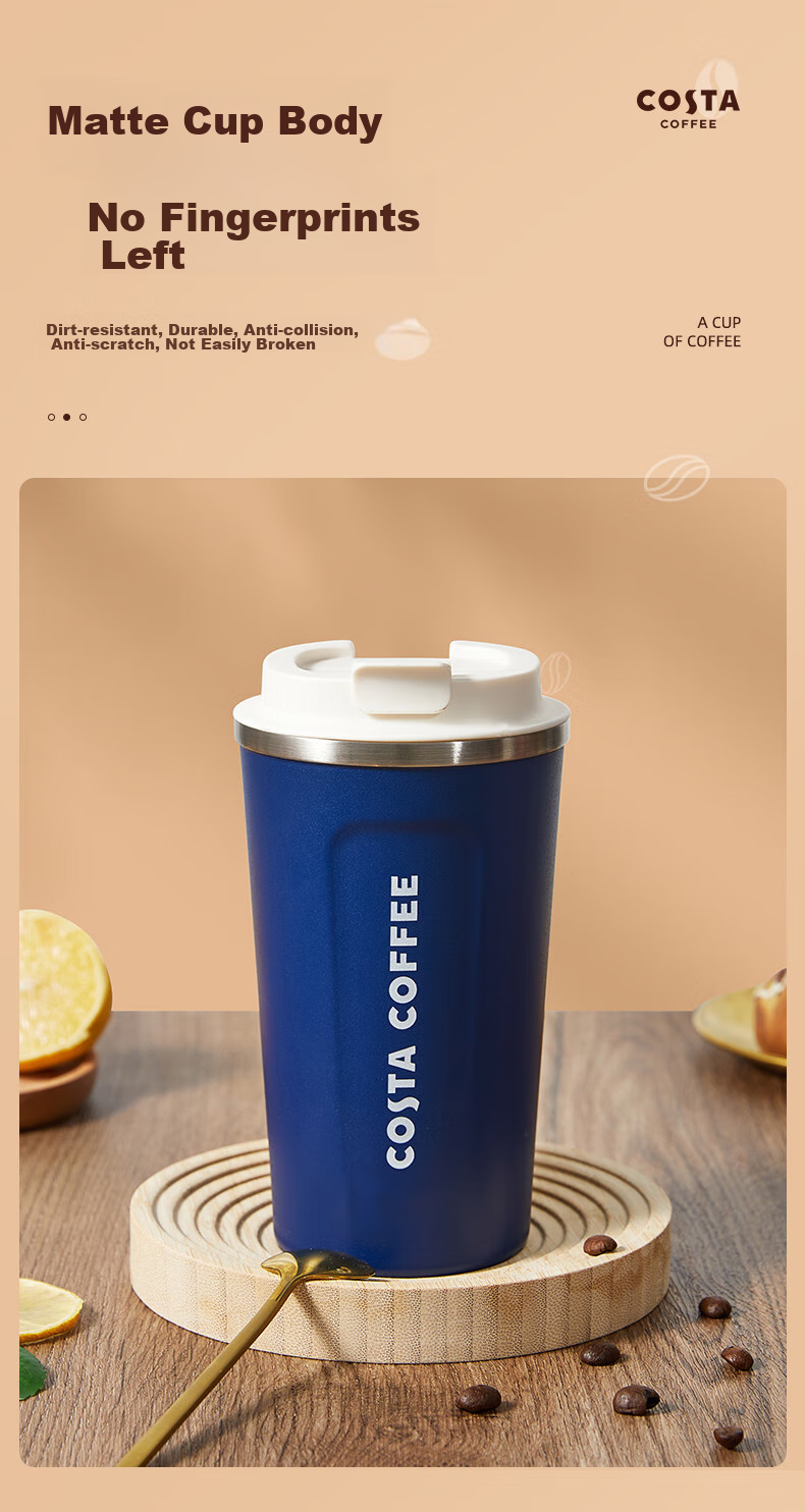 COSTA Stainless Steel Coffee Mug with Lid, Portable Travel Cup for Men And Women, Car-Friendly Insulated Water Bottle, Gift 6