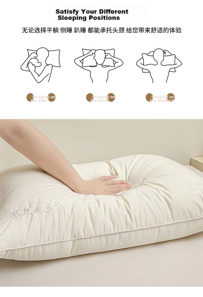 Grace Class A Pure Cotton Silk Pillow, Antibacterial Pillow Core, Home Soft Pillow for Adults, Single Pack, 48*74cm 10