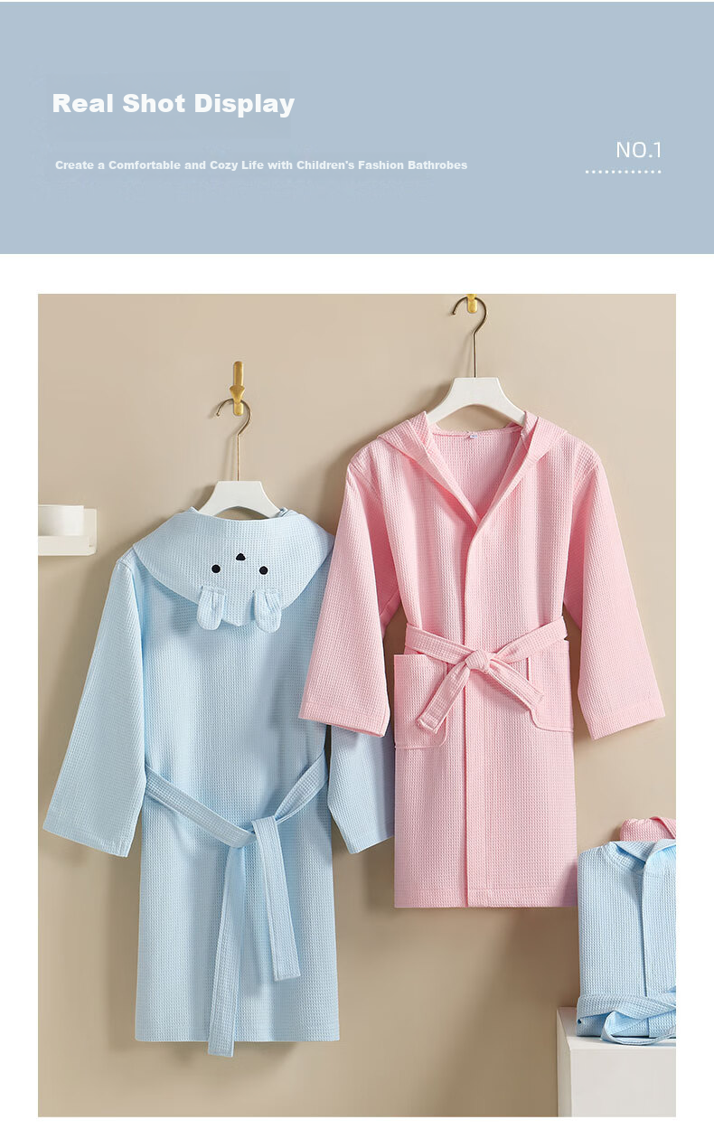 Zhuyibai Pure Cotton Waffle Pattern Children's Bathrobe, Skin-Friendly Breathable Children's Pajama Robe Sleepwear Loungewear, Pink, XL Size 7