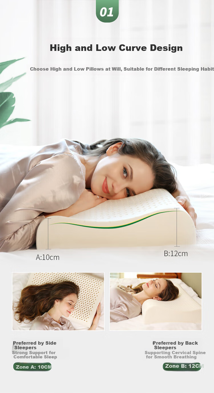Jinxiangshu Thai Natural Imported Cervical Pillow, Rubber Pure Cotton Pillow, Natural Latex Pillow, Adult Pillow, Breathable Wave Pillow, Set of Two 2