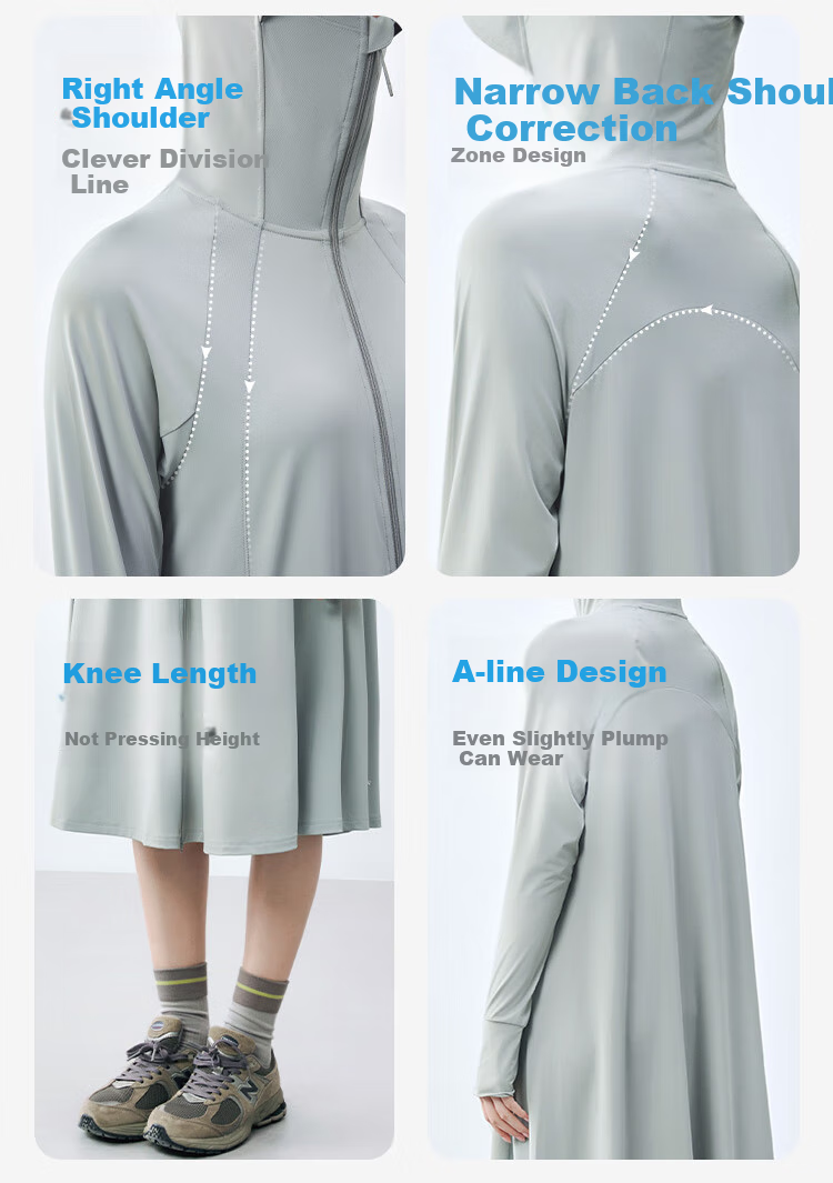 JD Original Long Sun Protection Clothing for Women, Breathable Ice Silk Cool-Feeling UV Protection Jacket Full Body Sun Protection Garment, Black, XS 5
