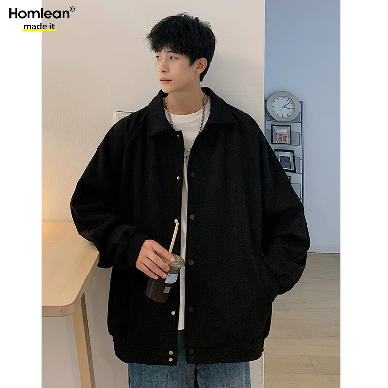 Мужская куртка Homlean из замши и бархата, осенне-зимняя, свободная, трендовая, в рабочем стиле, повседневная, универсальная, черная, размер XL
