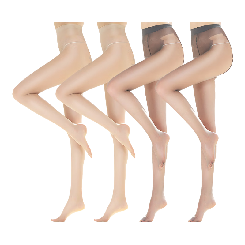 LangSha Ultra-Thin Women's Summer Pantyhose, Sexy Butterfly Crotch Leggings, 4 Pairs, Skin Color 2 Gray 2, One Size Fits All