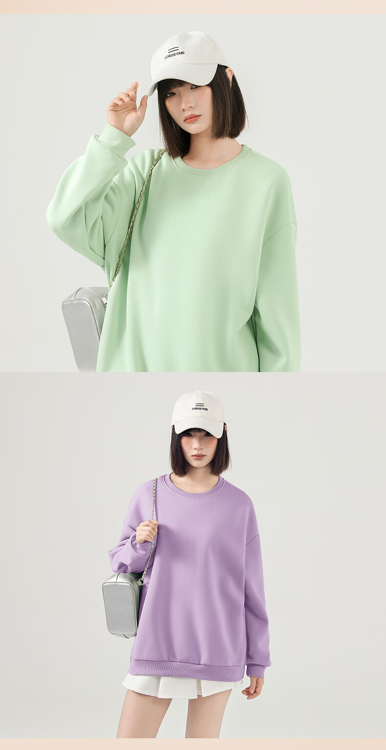 Jeanswest Women's Crew Neck Sweatshirt 2025 New Autumn Winter Fleece Lined Petite Oversized Loose Pullover Without Hood 5