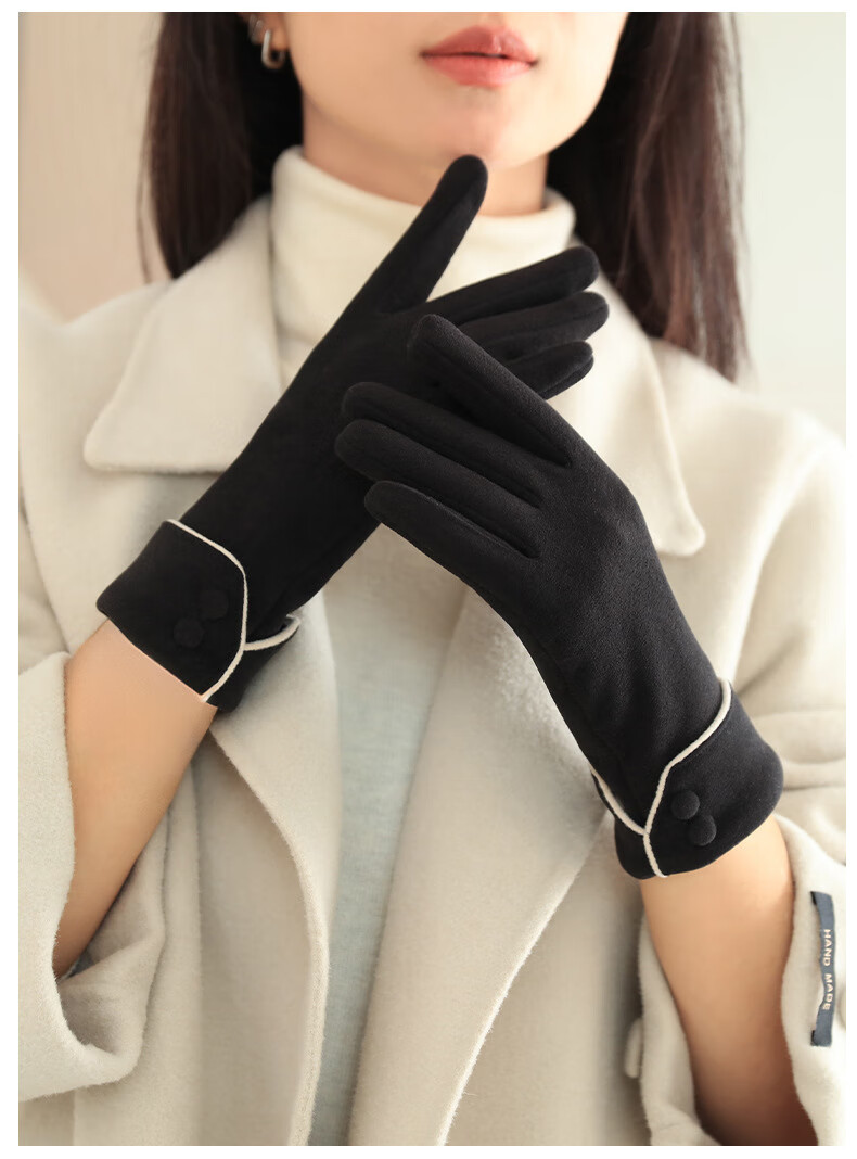 Fapaide Fleece Gloves for Women Spring and Autumn Outdoor Cycling Driving Korean Style Cute Fleece Winter Warm Gloves Khaki 9