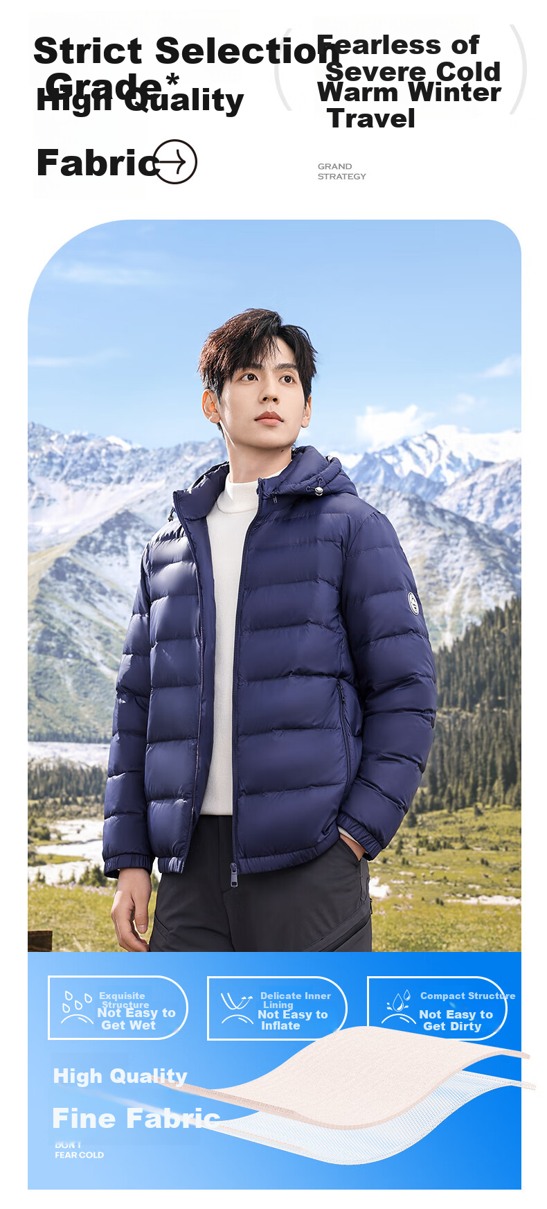 SNOWFLYING 90% Down Lightweight down Jacket for Men with Detachable Hood, Autumn And Winter Fashion Casual Short Warm Coat 170 3