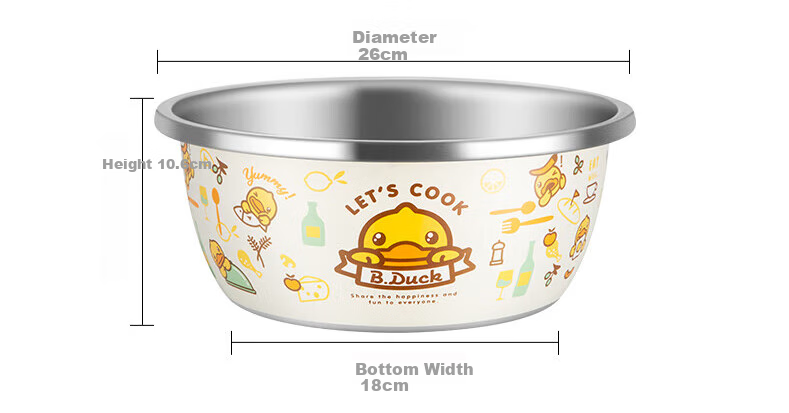 COOKER KING x Little Yellow Duck 304 Stainless Steel Bowl and Sieve 3-Piece Set Thickened Vegetable Washing, Fruit, and Dough Draining Basin 12