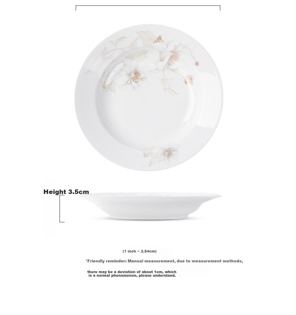 Jdz Ceramic Household Plates And Dishes, Healthy White Porcelain, 8-Inch Deep Plate Set, 6-Piece Set, Dish Plate Set, Fresh And Elegant Fragrance 4