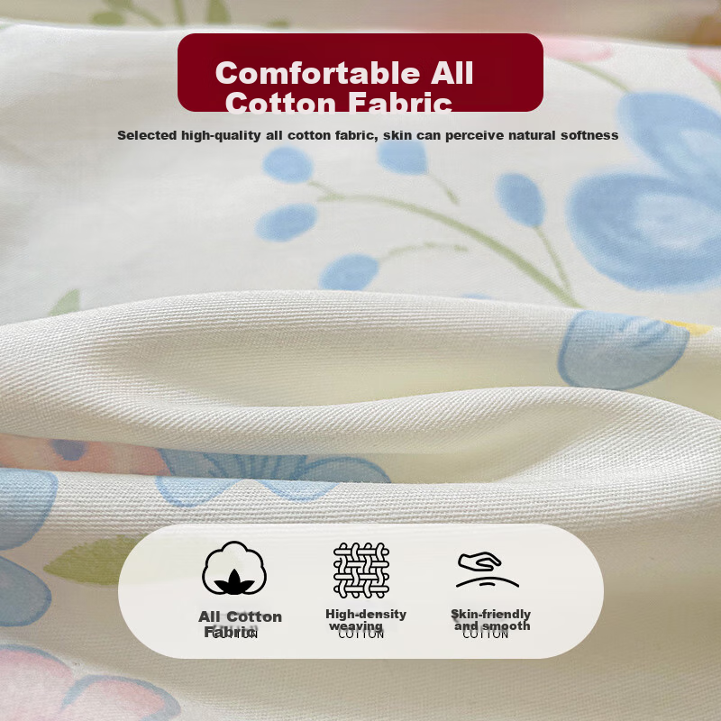 Hongdou Pure Cotton Bedding Set for 1.8/2 Meter Bed, Home Use Double Size Cotton Quilt Cover, 100% Pure Cotton Pillowcases, Bed Sheet And Duvet Cover, 220*240cm Mengyu