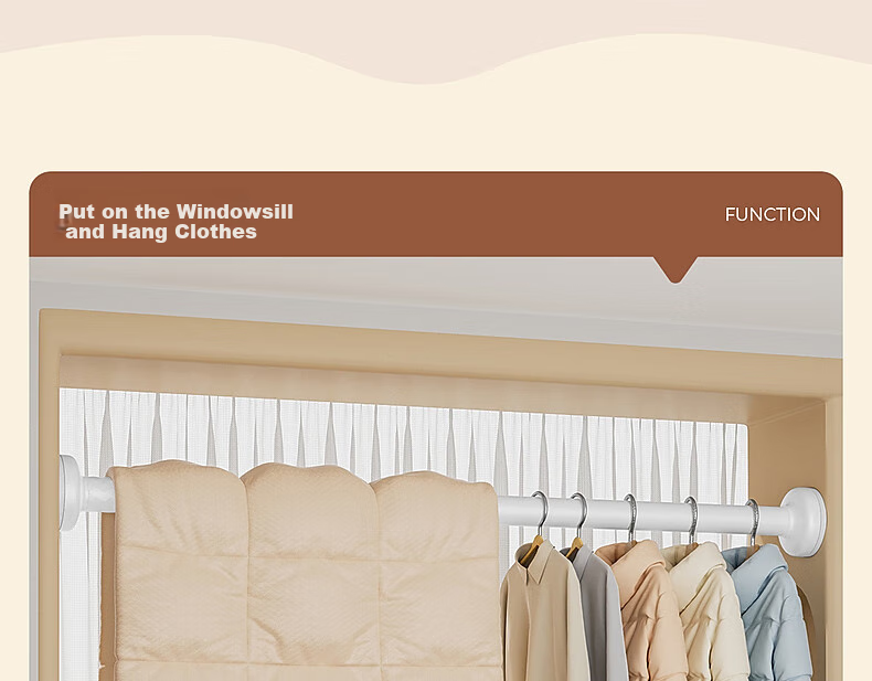 Shuixingjiafang No-Drill Extendable Rod, Shower Curtain Rod, Window Curtain Rod Set, Single Rod for Clothes Drying, Support Pole, Black, 1.6-2.5 Meters 21