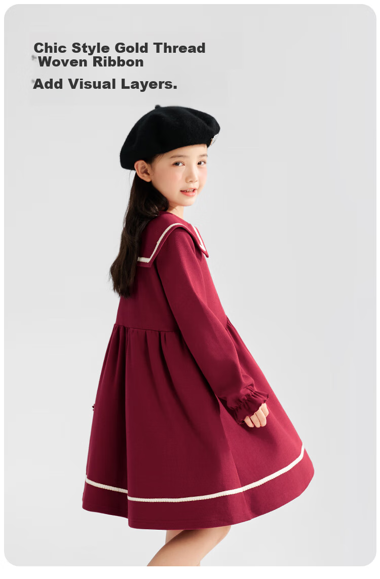 QQ DUCK Girls' Dress, Children's Preppy Style Holiday Outfit, Student JK Navy Dress, Big Kids' Clothing 5