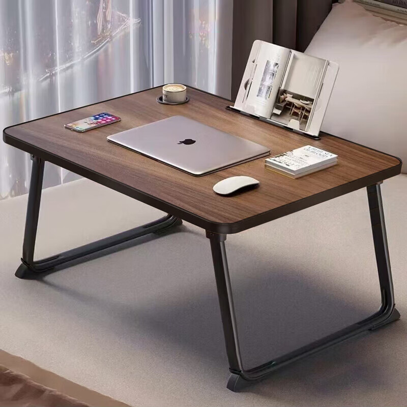 Zhuobo Bed Laptop Desk Folding Study Table CZ07 Walnut Color with Slot and Cup Holder 60*40cm