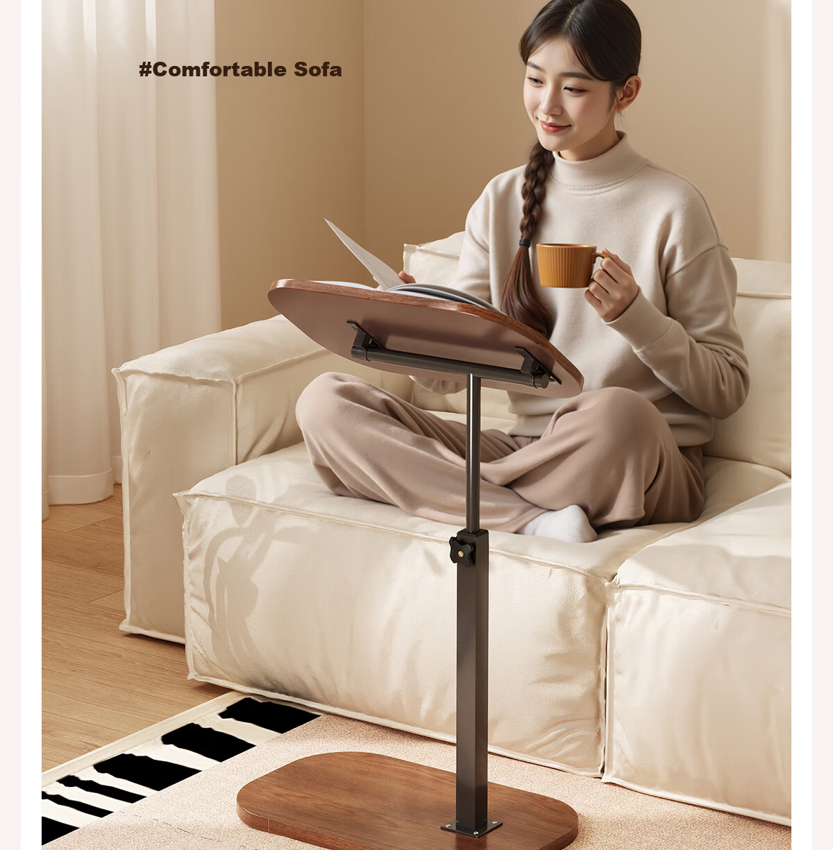 XIAOJIANGCAI Movable Flip-Lift Computer Desk, Bedroom Study Bedside Table, Living Room Sofa Side Table, Small White Desk 17