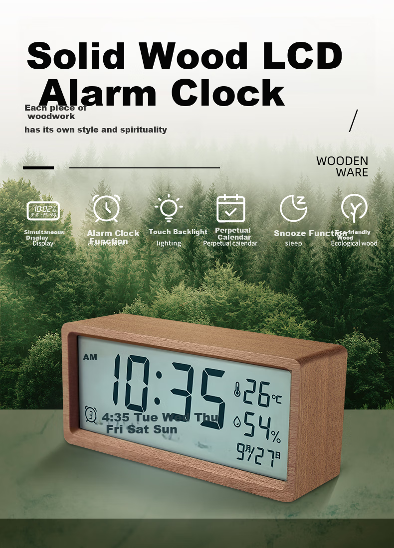 Momen Alarm Clock, Student Creative Simple Luminous Clock, Minimalist Timepiece, Bedside Multifunctional Lazy Clock, Peach Wood Color, TM03 Gift 1